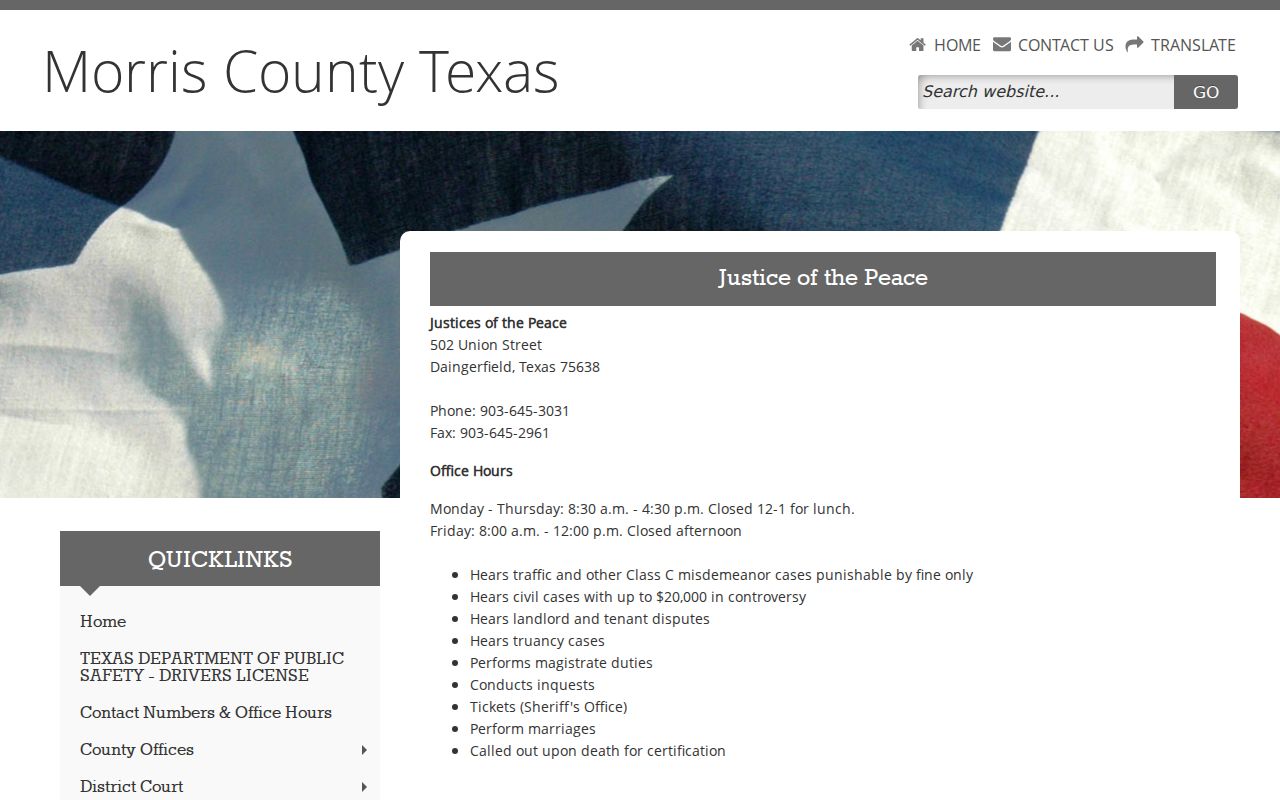 Morris County JP court warrant records and precinct information