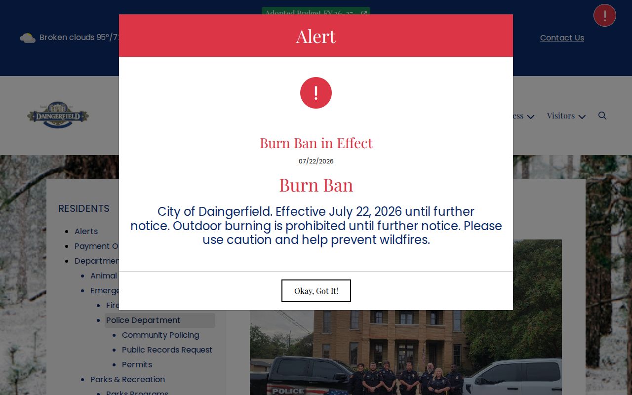 Daingerfield city police and warrant contact information