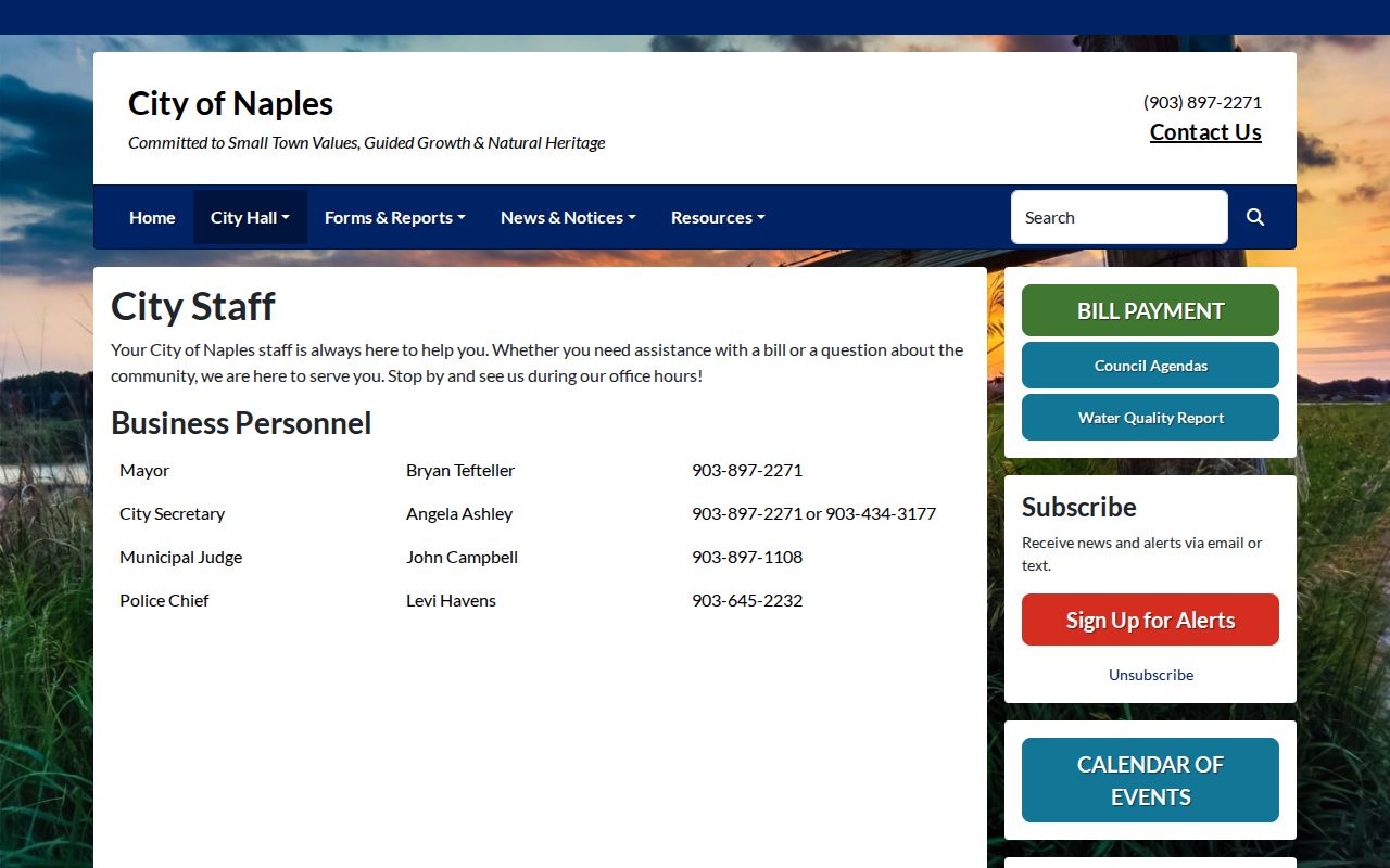 Naples warrant court and municipal judge contact block