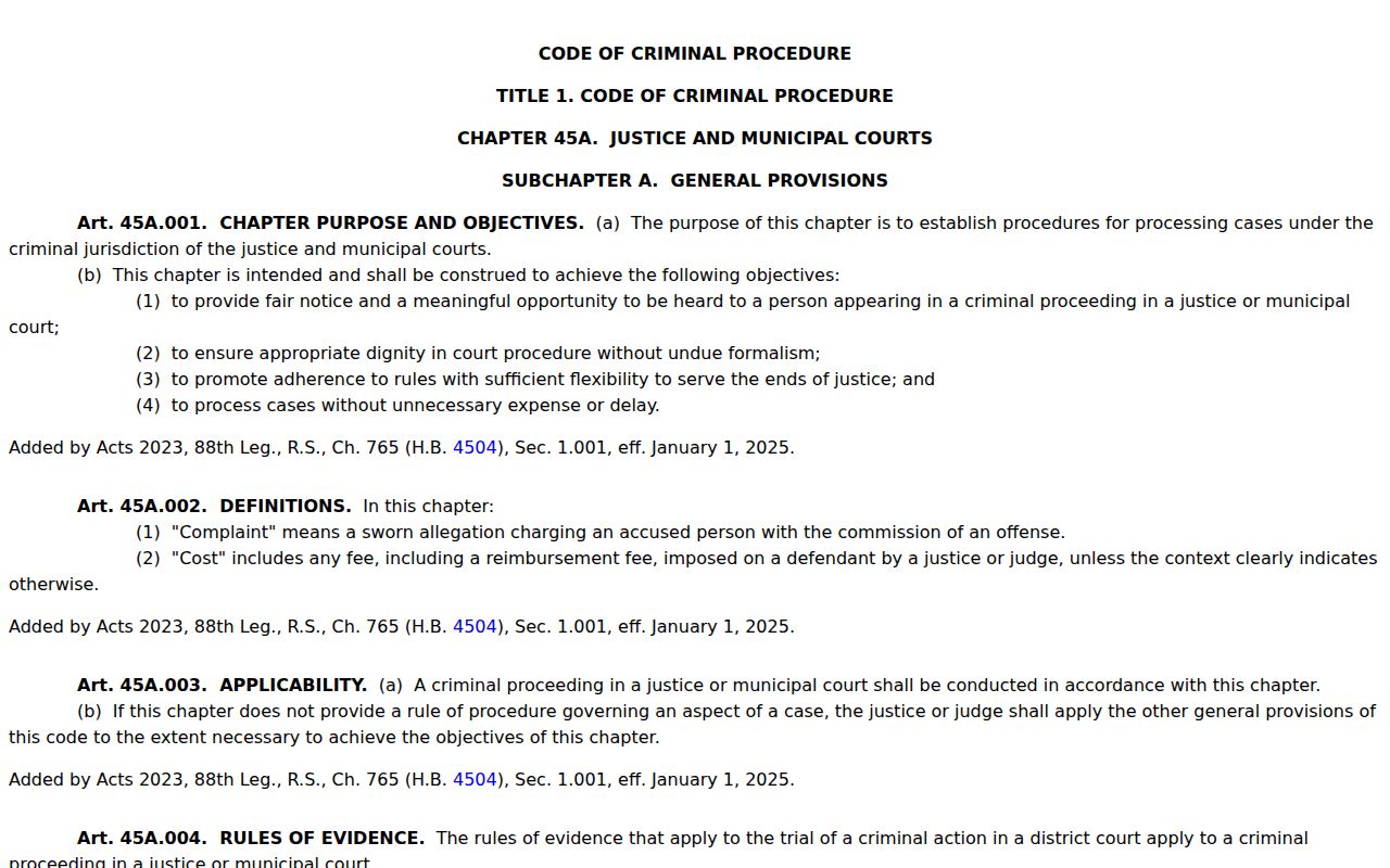 Morris County bench warrant rules under Texas Chapter 45A