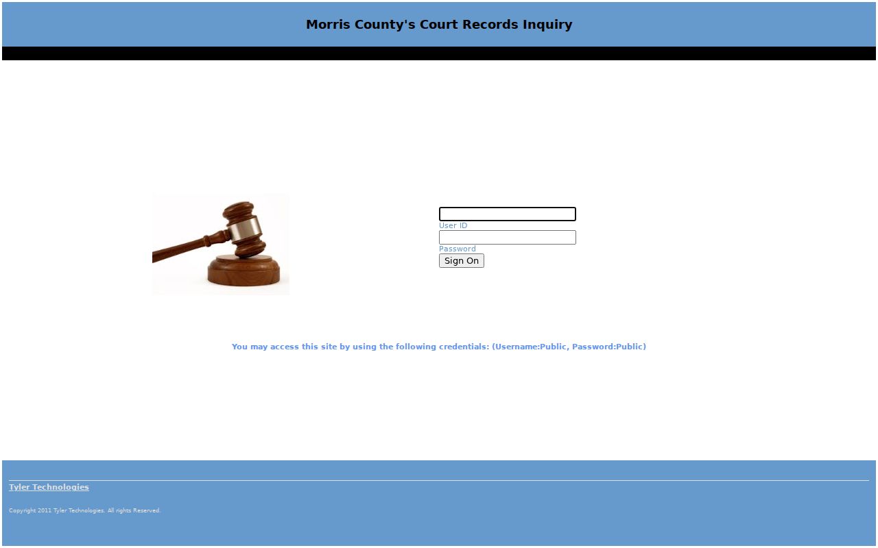Morris County warrant case access Tyler public login interface