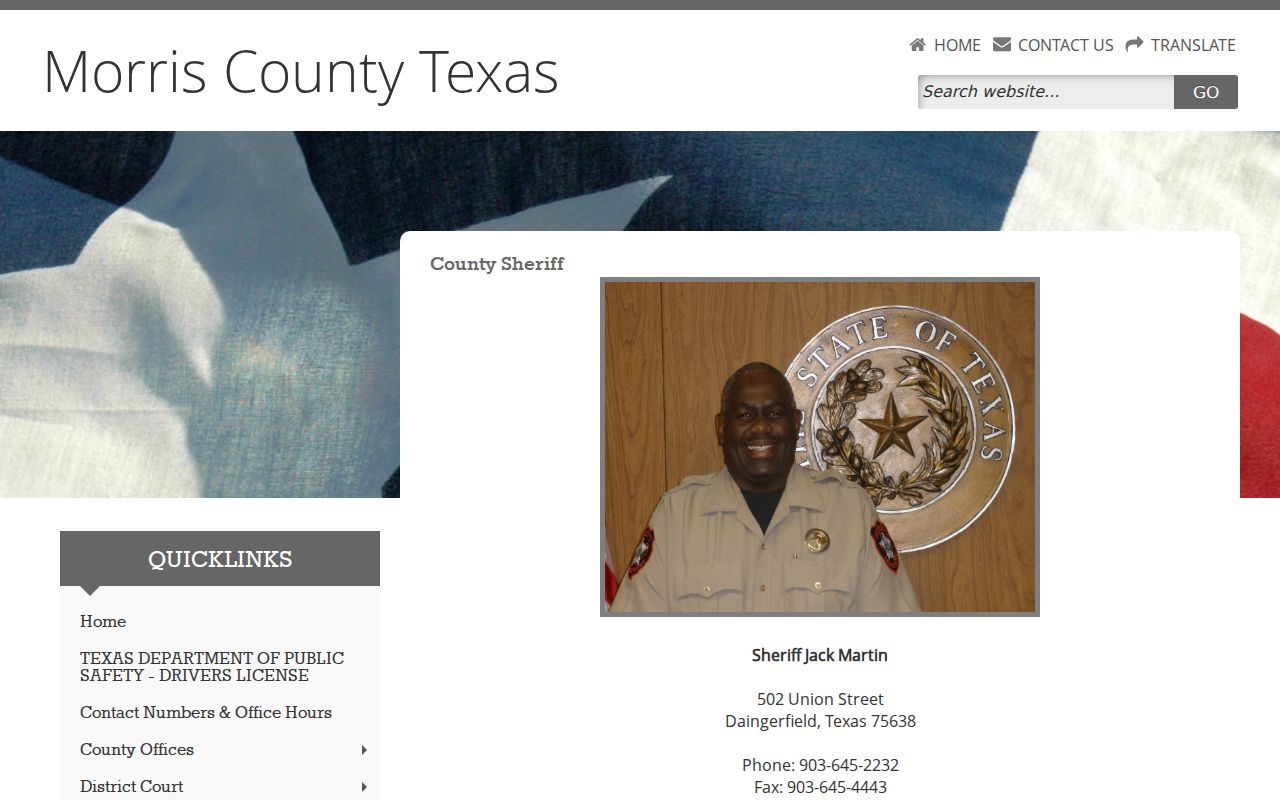 Morris County warrant service and sheriff contact page